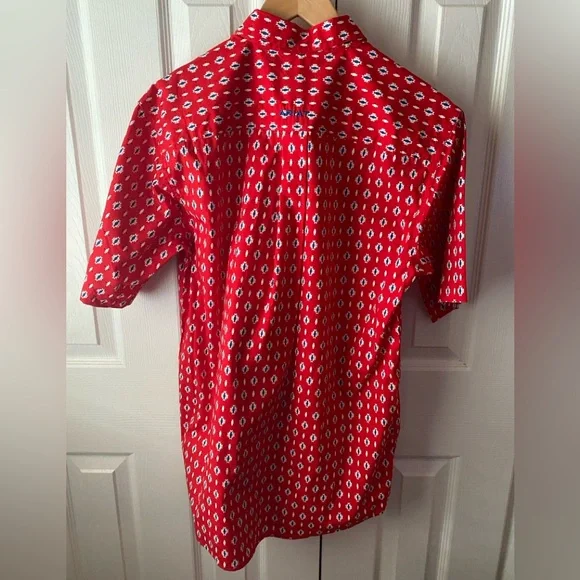 🆕 ARIAT Red Beacon Aztec Print Decker Short Sleeve Western Cowboy Shirt SZ S - Picture 2 of 13